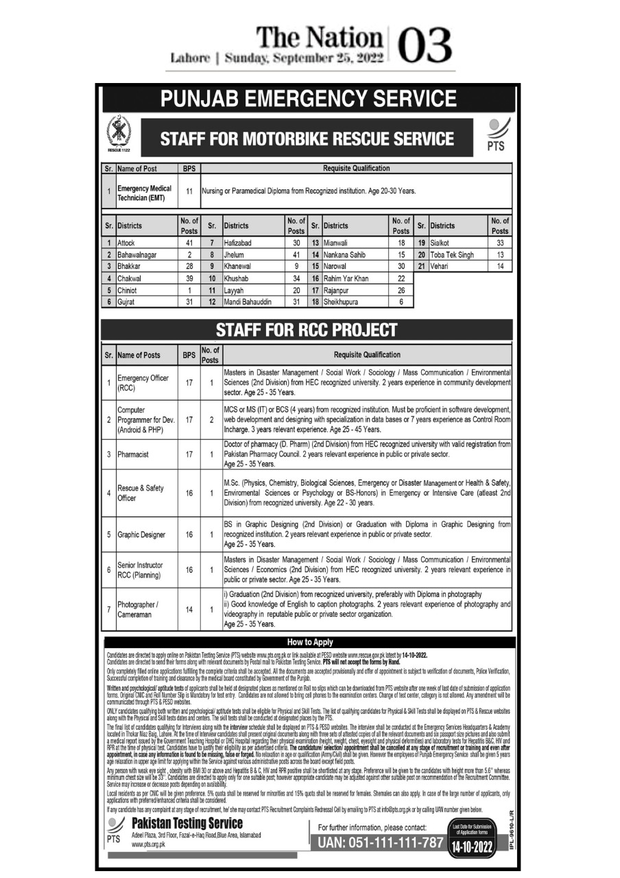 Rescue 1122 Jobs Advertisement