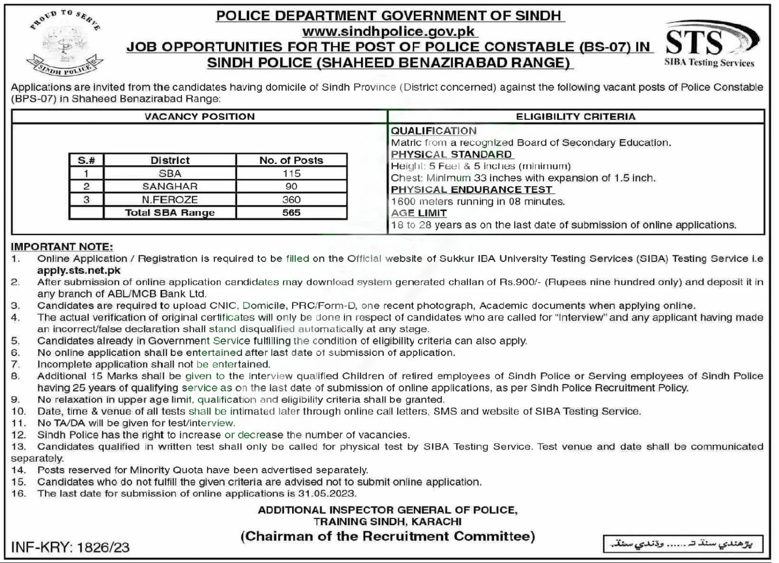 Sindh Police Jobs 2024 Advertisement