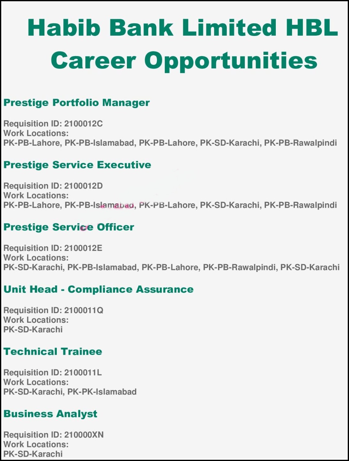 HBL Bank Jobs 2024 Advertisement 