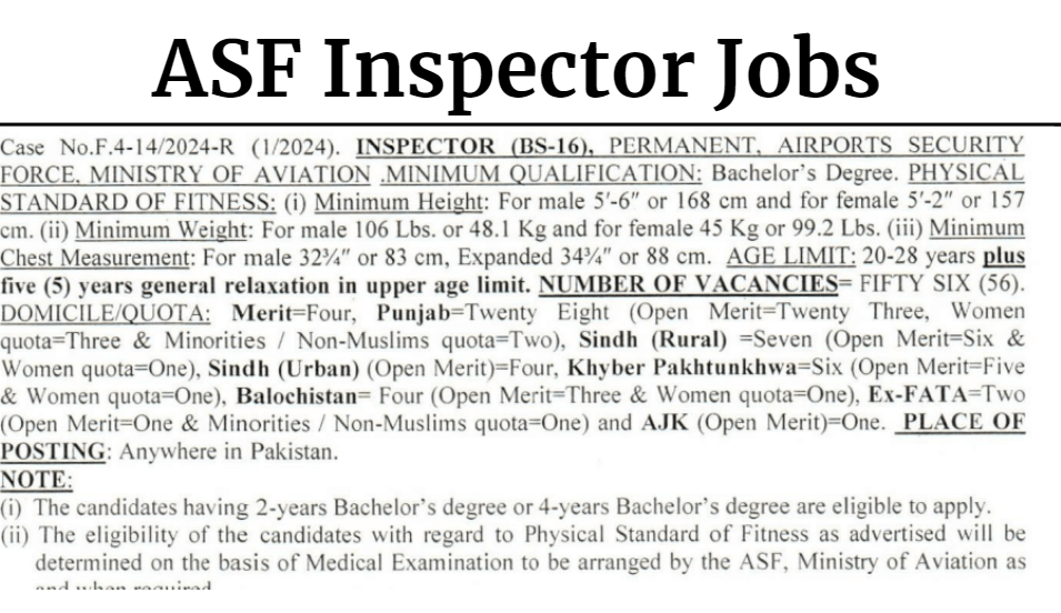 Join ASF Jobs As Inspector 2024 Advertisement