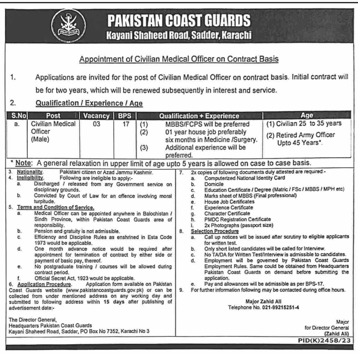 Pakistan Coast guard Jobs Advertisement