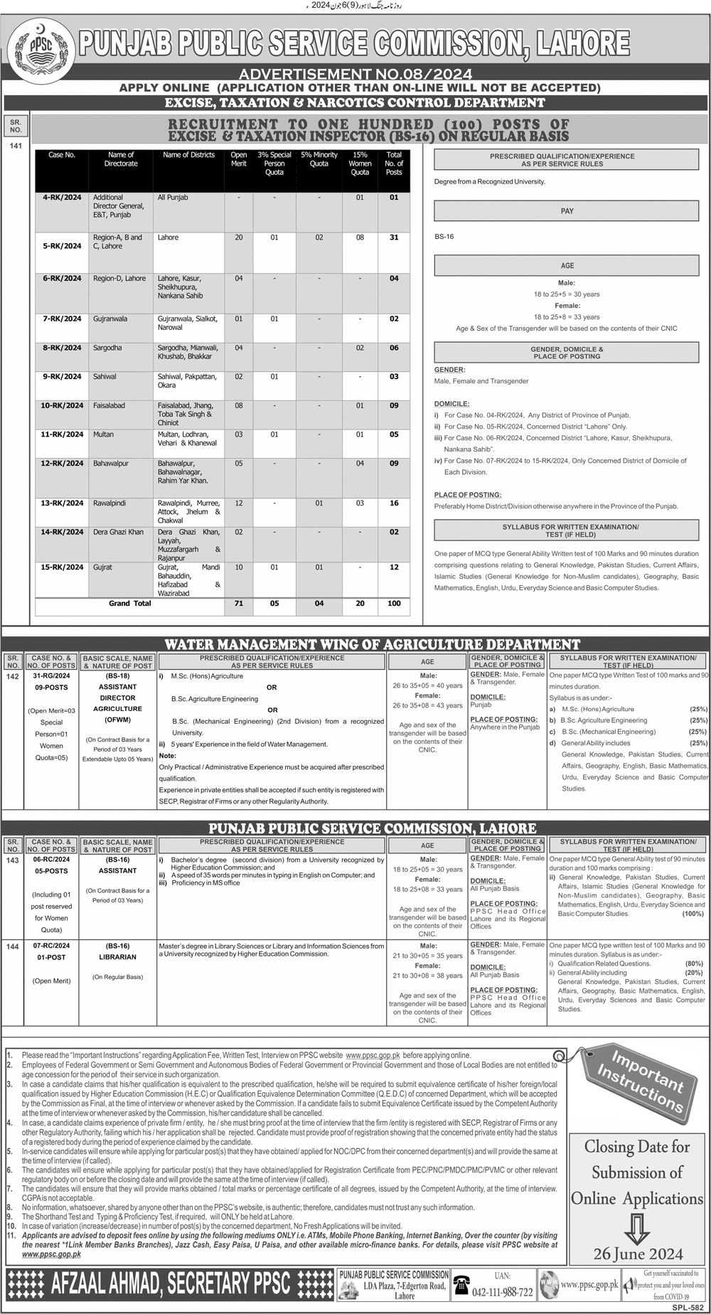 PPSC Jobs Advertisement No: 08